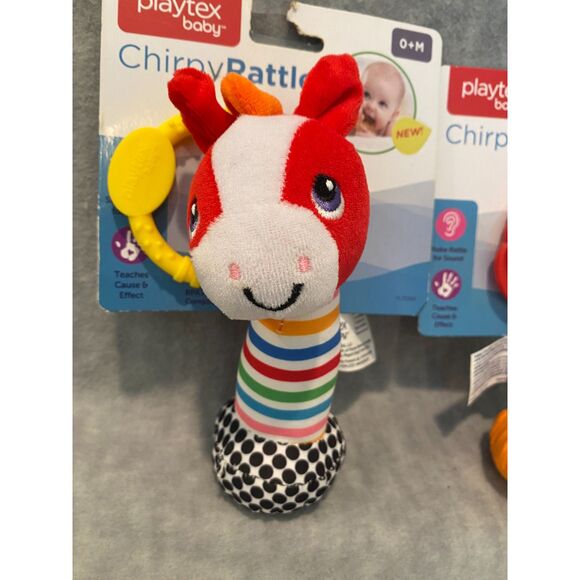 Playtex Baby Chirpy Rattler w/attachment ring Set of 2 Elephant and Horse NEW 0+ - Picture 2 of 6